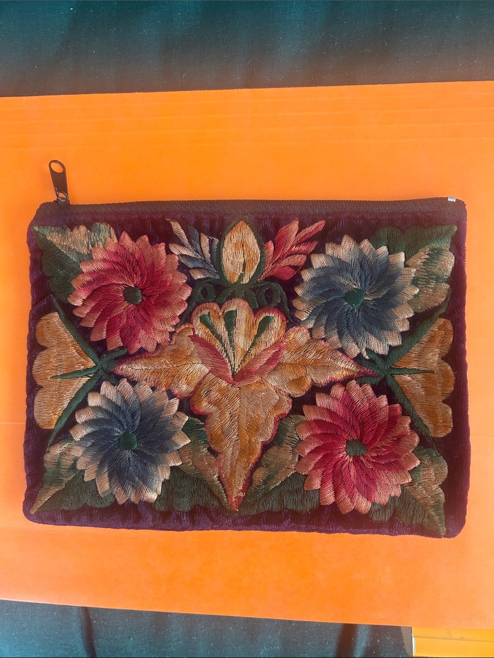 NWOT.  Dark Purple CLUTCH / POUCH with embroidery